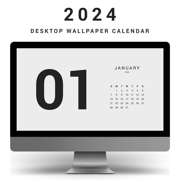 2024 desktop calendar wallpaper, monochrome computer background