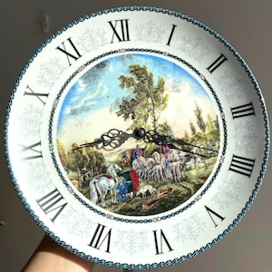 Mid-century German Porcelain Art Wall Clock. Vintage Round Hand painted Timepiece. Retro style Analog Battery Powered Clock.