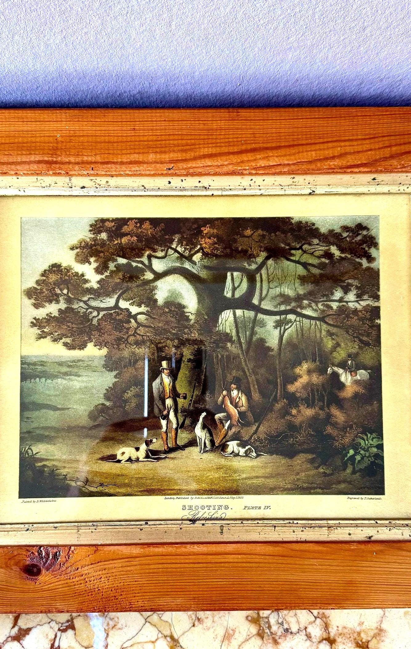 Antique English Original Hand-Colored Engraving. Original 19th century Artwork. Copper Brown Mustard Green Genre Artwork