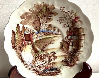 Mid century English Porcelain Dessert Plate by Ridgway Staffordshire, UK. Vtg Transferware dish. Rare 4 colors Cityscape Decor Small Bowl.