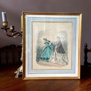Antique French Fashion Print: Handcolored Engraving, Signed Léloir, 1870
