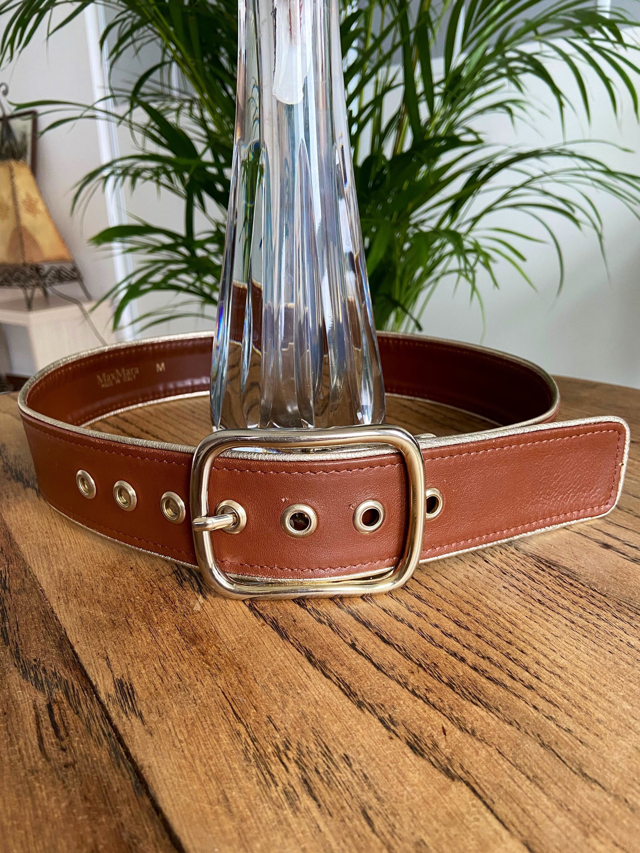 MAX MARA Leather Belt: Wide Milk Chocolate Brown, Gold  display picture 2