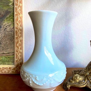 Mid - century White Porcelain Vase, Vintage German Relief Handmade Ornamented Fine China Vase. Midsize Marked Art Pottery, Germany.