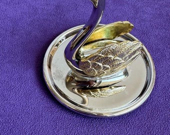 Porte-Bagues Vintage En Forme De Cygne – Métal Argenté Et Doré