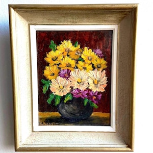 French Vintage Floral Oil Painting: Mid-Century Still Life, Signed & Framed