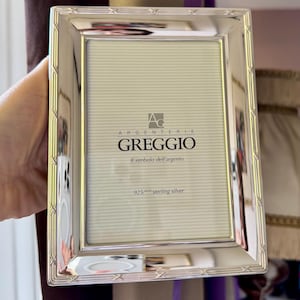 Italian Sterling Silver & Wood Photo Frame. GREGGIO Rectangular 17*13 cm/6.6”*5” Horizontal and Vertical Standing Tabletop Luxury Frame.