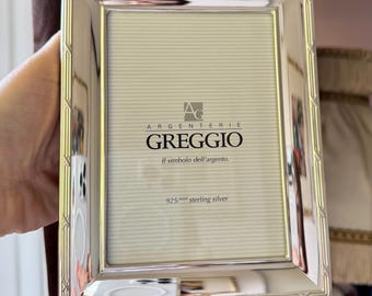 Italian Sterling Silver & Wood Photo Frame. GREGGIO Rectangular 17*13 cm/6.6”*5” Horizontal and Vertical Standing Tabletop Luxury Frame.