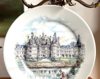Authentic LIMOGES Porcelain Decorative Plate. Vintage French Marked Art Pottery, French Castles Limited Edition Series.