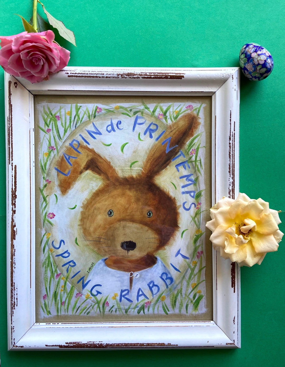 Vintage Framed Signed Lithography by J.wolff. White Rabbit Portrait ...