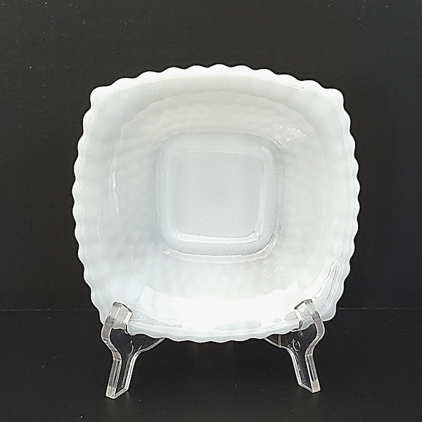 Vintage Mid Century (MCM) Milk Glass Candy Dish, Square with Flared Edge, Hobnail Pattern, Excellent Condition