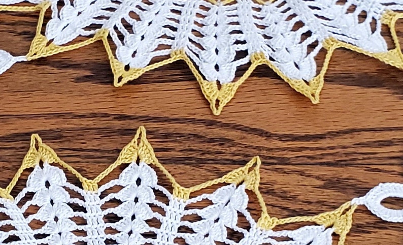 Easy Crochet Table Runner Pattern Download PDF, Google Doc. Three Starbursts with Winding Flowers, 17 x 48 w/ 10 cotton crochet thread. image 4