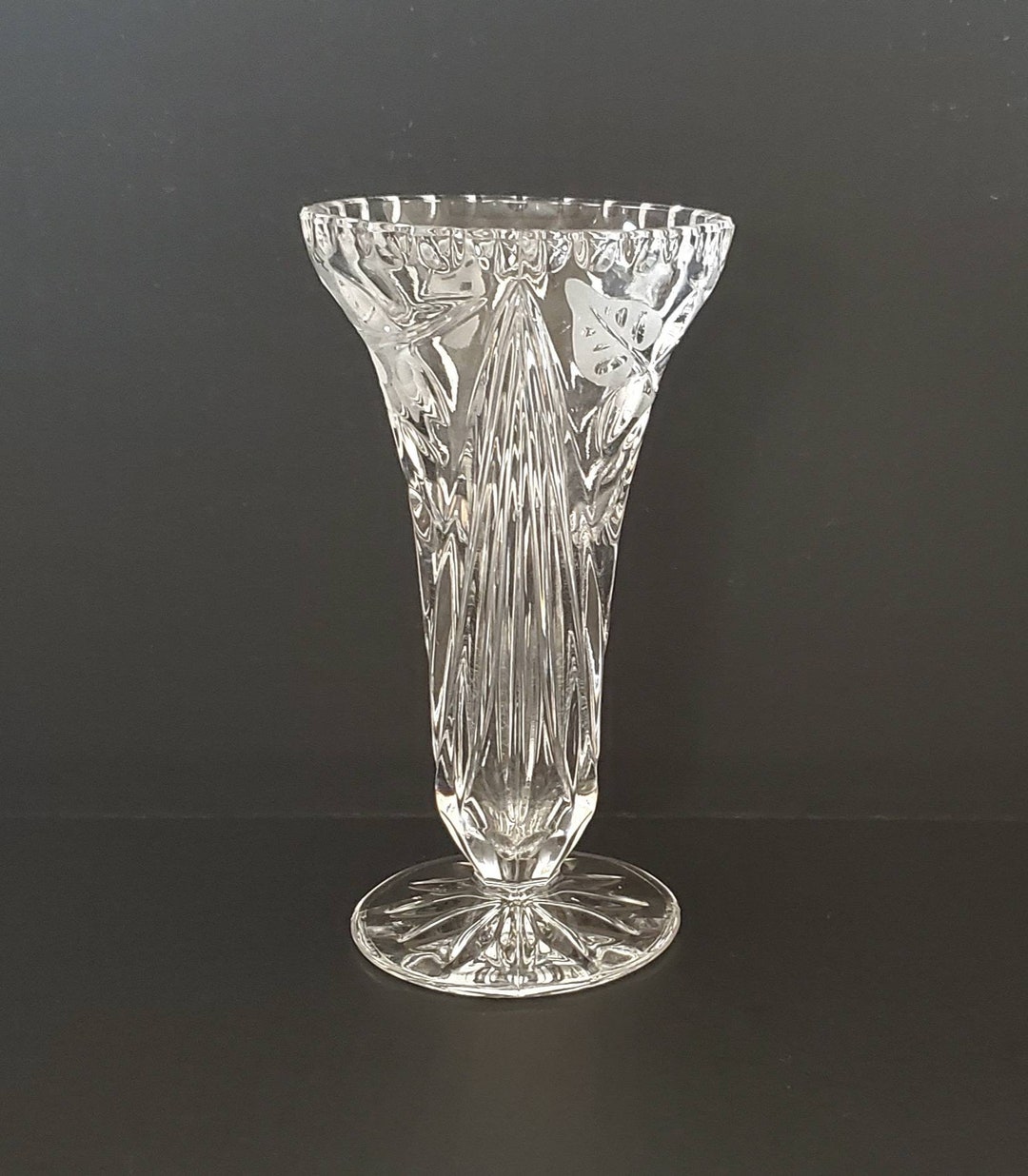 6 Handcut 24 Lead Crystal Vase, Anne Hutte Bleikristal Echt Made in