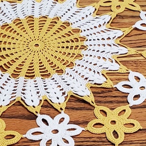 Easy Crochet Table Runner Pattern Download PDF, Google Doc. Three Starbursts with Winding Flowers, 17 x 48 w/ 10 cotton crochet thread. image 5