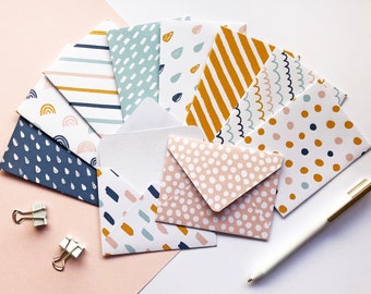 Cute Boho Mini Envelopes, Set of 10 Handmade Envelopes With Blank Notecards, Patterned Envelopes, Note Cards, Mini Cards