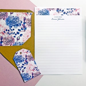 Personalised Writing Paper Set, Writing Papers & Kraft Envelopes with Coordinating Envelope Liners, Stationery Gift Set, Purple Florals