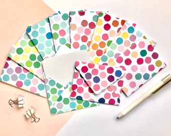 Colourful Dots Mini Envelopes, Set of 10 Handmade Envelopes With Blank Notecards, Patterned Envelopes, Note Cards, Mini Cards
