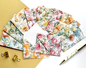 Australian Bush Florals Mini Envelopes, Set of 10 Handmade Envelopes With Blank Notecards, Patterned Envelopes, Note Cards, Mini Cards