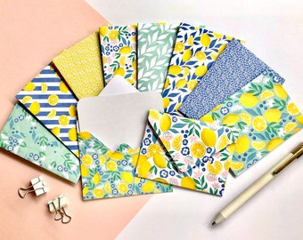 Blueberry Lemon Mini Envelopes, Set of 10 Handmade Envelopes With Blank Notecards, Patterned Envelopes, Note Cards, Mini Cards