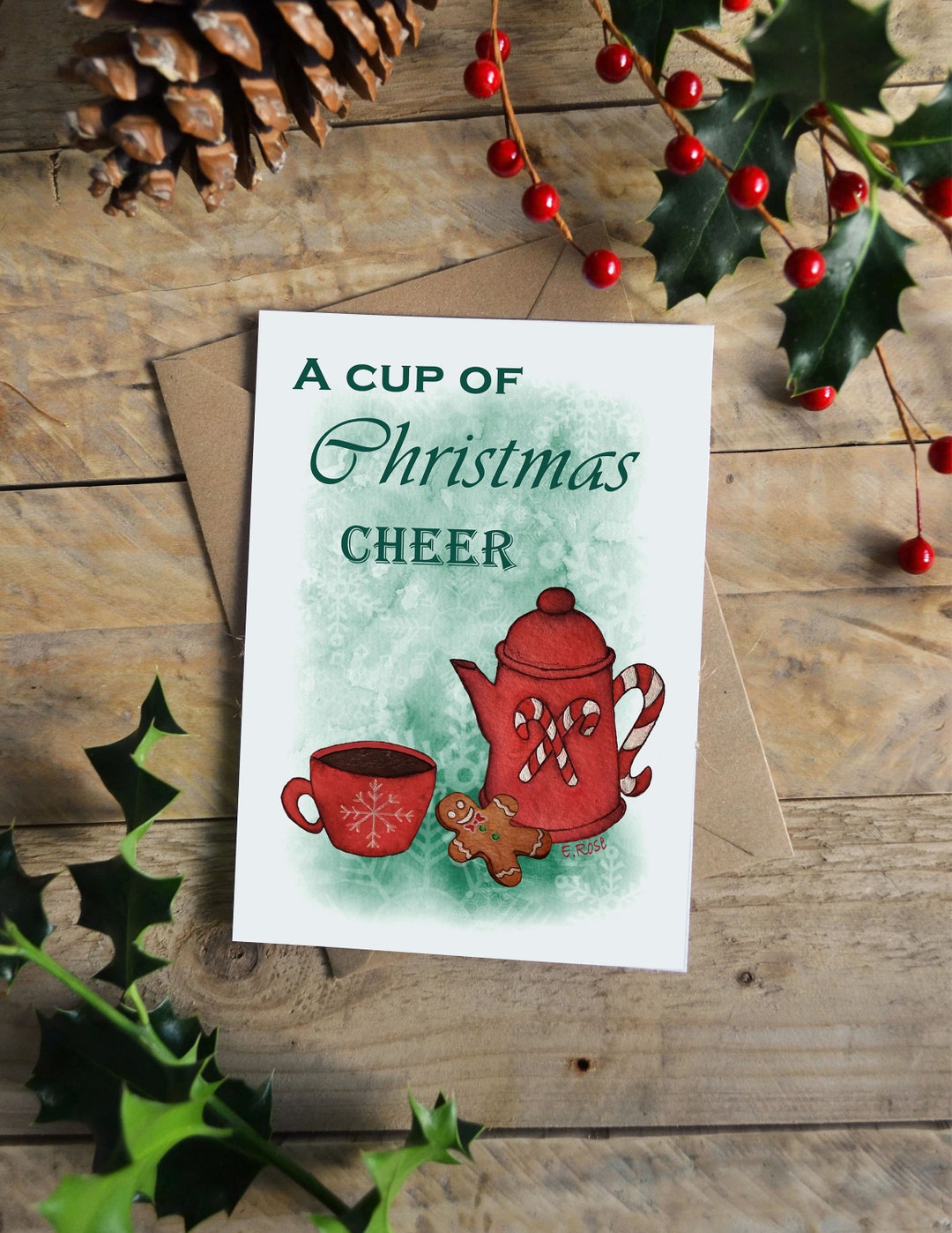 Holiday Tea Christmas Card Printable Greeting Card envelope Etsy