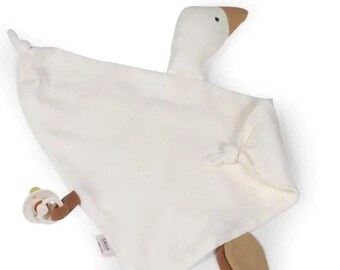 Doudou oie plat - Coton biologique - Personnalisé - Cadeau de Naissance - Attache tétine