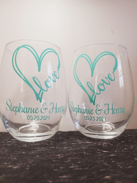 Personalized Engagement Gifts for Couple Personalized Set of Wine Glas –  Julies Heart