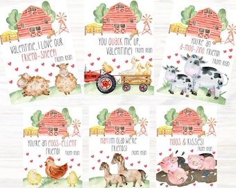 Farm Animals Valentine Cards,Barnyard Valentines,Kids Valentine Cards,FarmValentine Printable Cards,Valentine Tags, Corjl,Instant Download