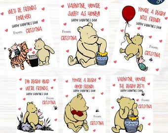 Editable Classic Winnie the Pooh Valentine Cards,Pooh Valentines,Kids Valentine Cards,School Valentine,Printable Cards,Corjl,InstantDownload