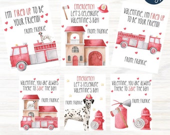 Editable Valentine Cards,Firefighter Valentines,Kids Valentines,Firestation Valentine,Kids Valentines,Editwith Corjl,Instant Download