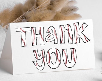 Baseball Thank You Card, Editable Boy Birthday Note (Digital Download 5x7in Folded Card )