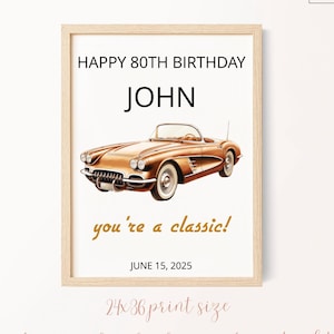 Plaque de fête de voiture classique, 50e 60e 70e anniversaire, célébrer une voiture classique, vintage, anniversaire, plaque d'anniversaire imprimable, téléchargement immédiat, Corjl