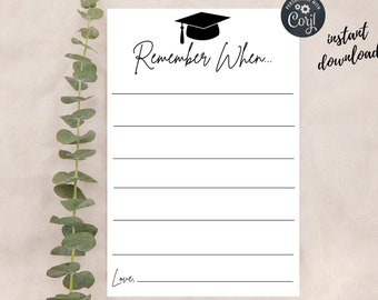 Editable Remember WhenCards+Sign,Favorite Memory,Graduation,College,High School,Grad Party,Wishes Graduate,Edit with Corjl