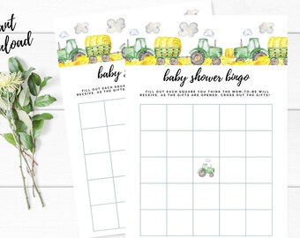 Tractor Baby Shower Bingo Card,Farm Bingo,Green Tractor Baby Bingo, Farm Baby Shower Game,Rustic Farm Bingo,Printable Bingo Cards