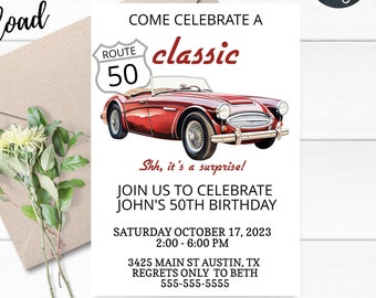 Vintage Classic Car 50th Birthday Invitation (Instant Download, Corjl Editable)