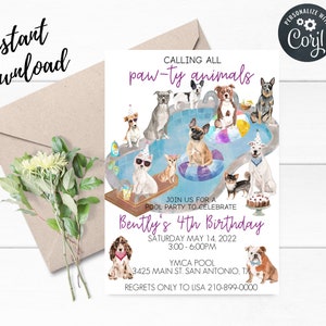Dog Pool Party Invitation,Editable Dog Birthday Invitation,Birthday Party, Pool Party,Dog Party,Instant Download,Edit with Corjl