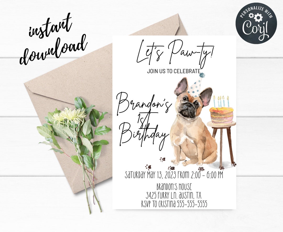 Dog Invitation,french Bulldog Boy Birthday Invitation,editable Dog