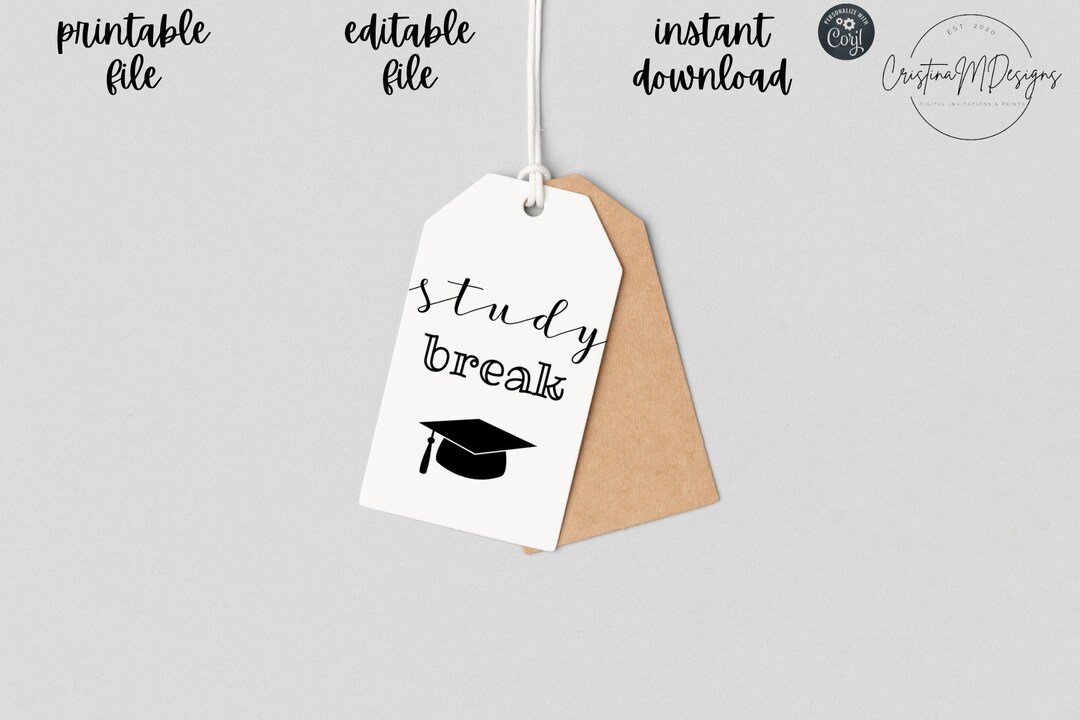 Study Tag Files Printable Candy Bar Tag,study Break Candy Tag,graduation Party ...