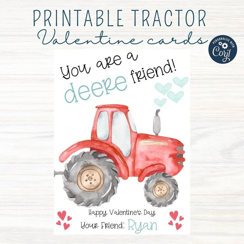 Printable Tractor Valentine Cards,tractor Valentines,kids Valentine ...