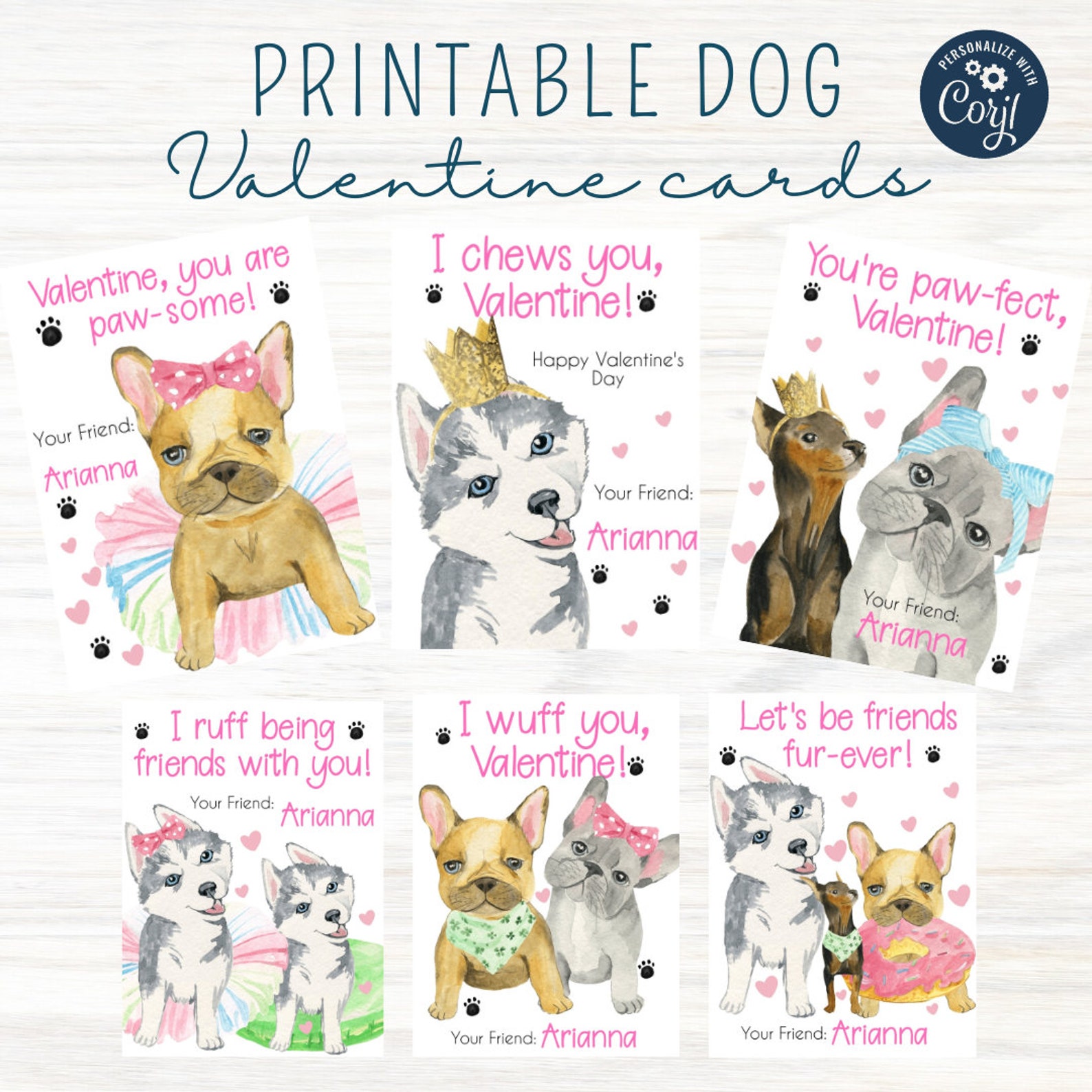 Editable Dog Valentine Cards,bulldog Valentines,kids Valentine Cards ...