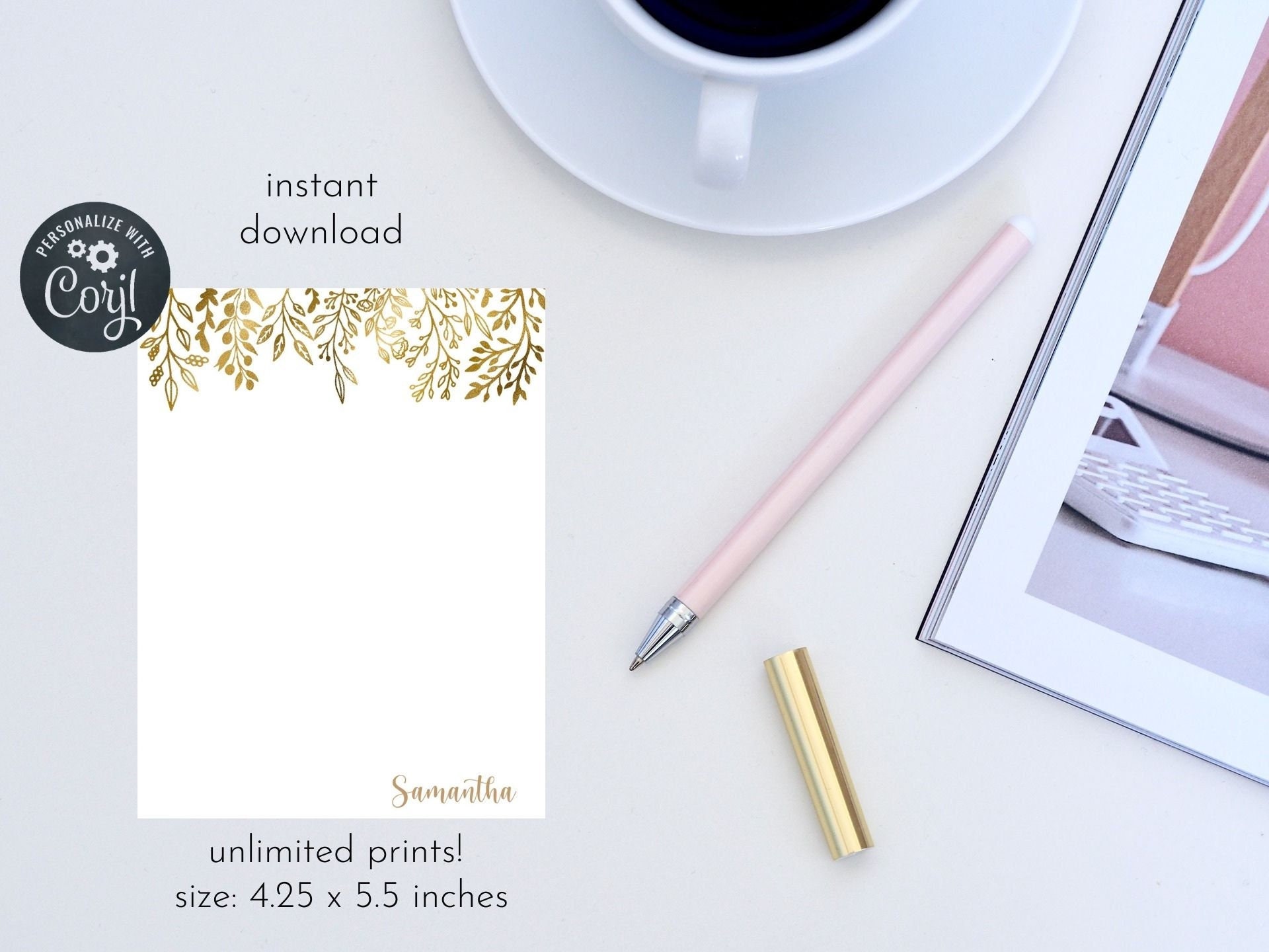 Paper Gold Floral Notepad,Teacher Notepad,Custom notepads,Teacher