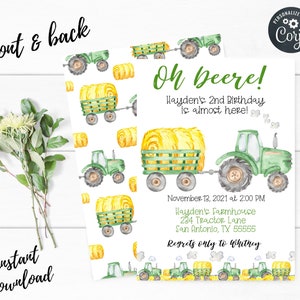 Green Tractor Birthday Invitation,Tractor Birthday,Farm Party Invitation,Editable Tractor Birthday,Instant Download,Edit with Corjl