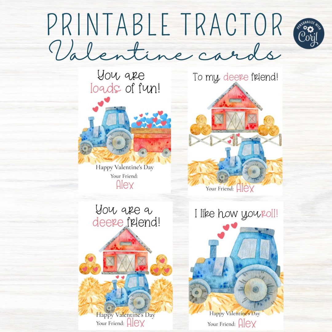 Editable Valentine Cardsblue Tractor Valentineskids