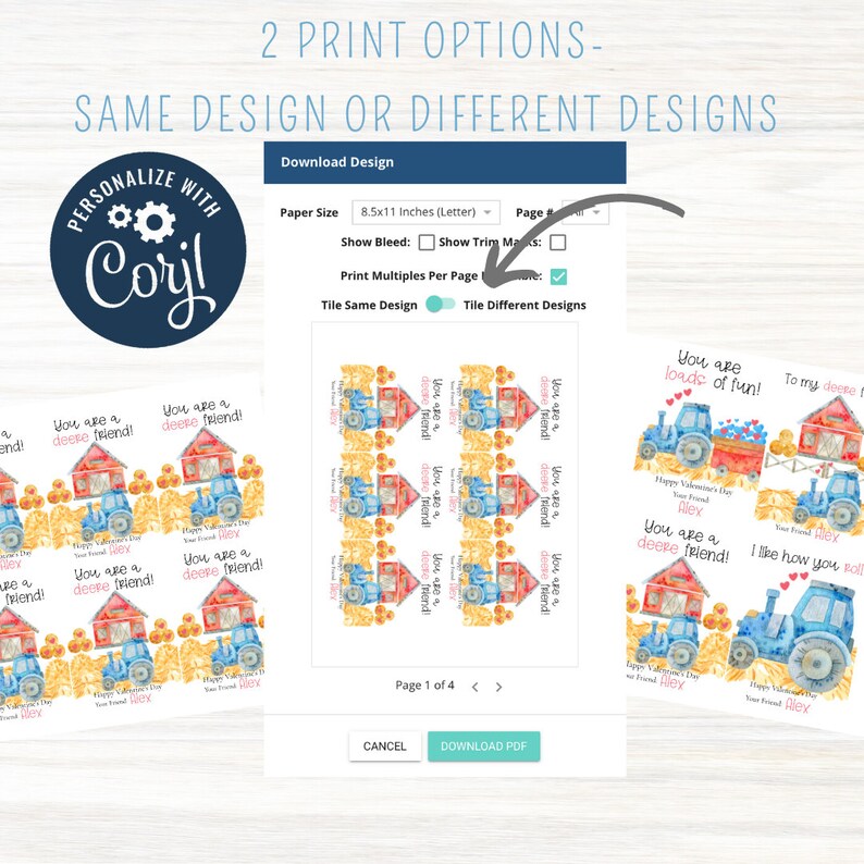 Editable Valentine Cards,blue Tractor Valentines,kids Valentine Cards ...