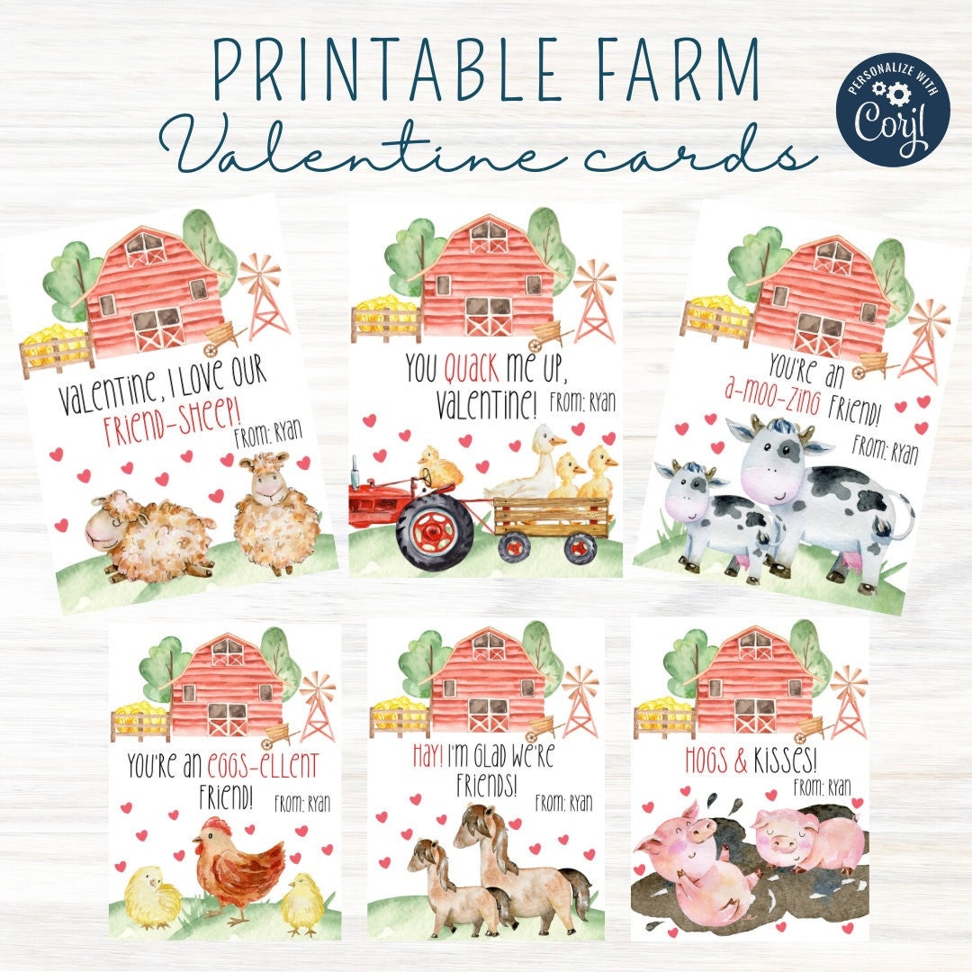 Farm Animals Valentine Cardsbarnyard Valentineskids