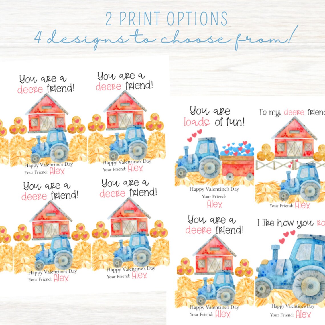 Editable Valentine Cards,blue Tractor Valentines,kids Valentine Cards ...