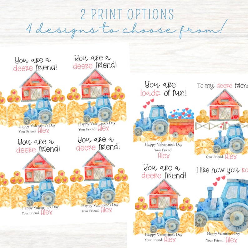 Editable Valentine Cards,blue Tractor Valentines,kids Valentine Cards ...