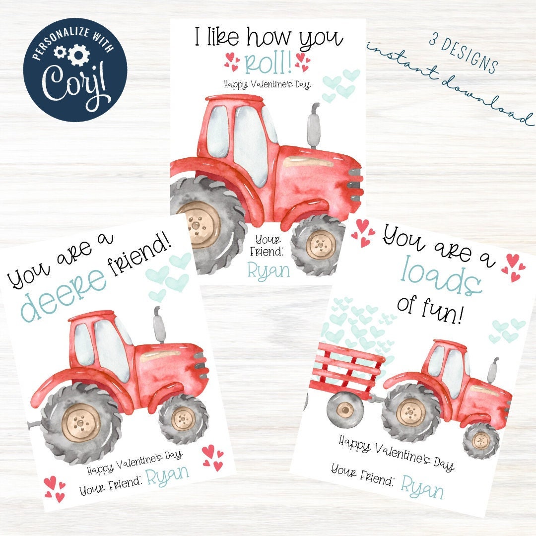 Tractor Toy Valentines Cards Free Printable