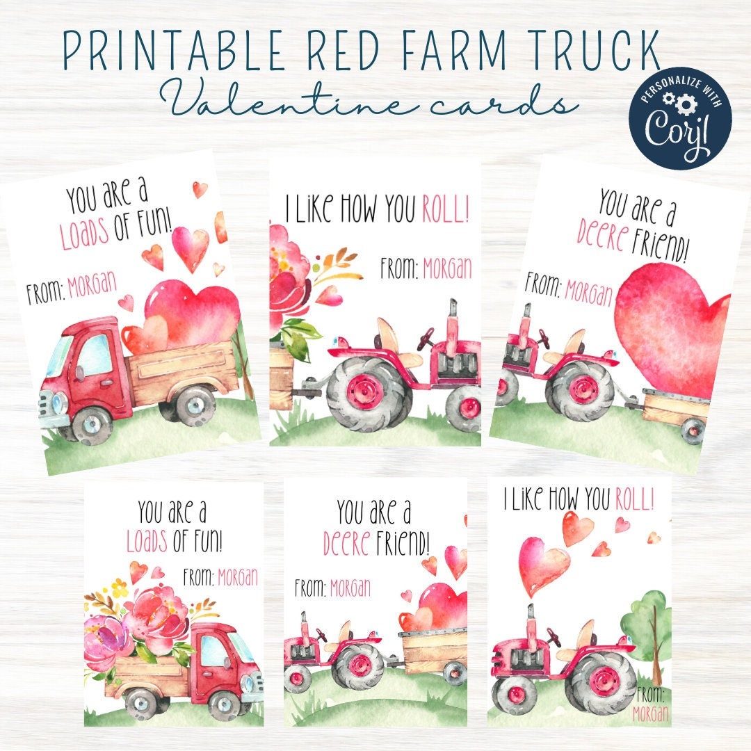 Editable Valentine Cardsred Tractor Valentineskids Valentine