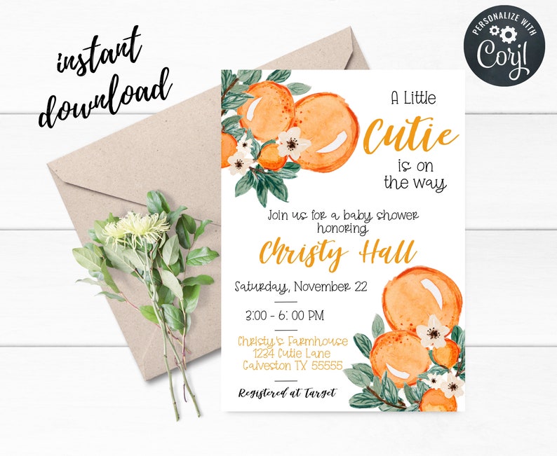 Clementine Baby Shower,orange Baby Shower Invitation,cutie Baby Shower