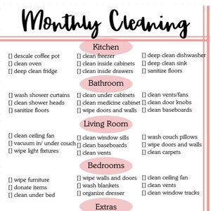 Checklist maandelijkse schoonmaak Digitale download