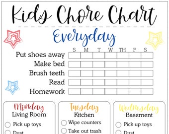 Younger Kids Chore Chart Digital Download